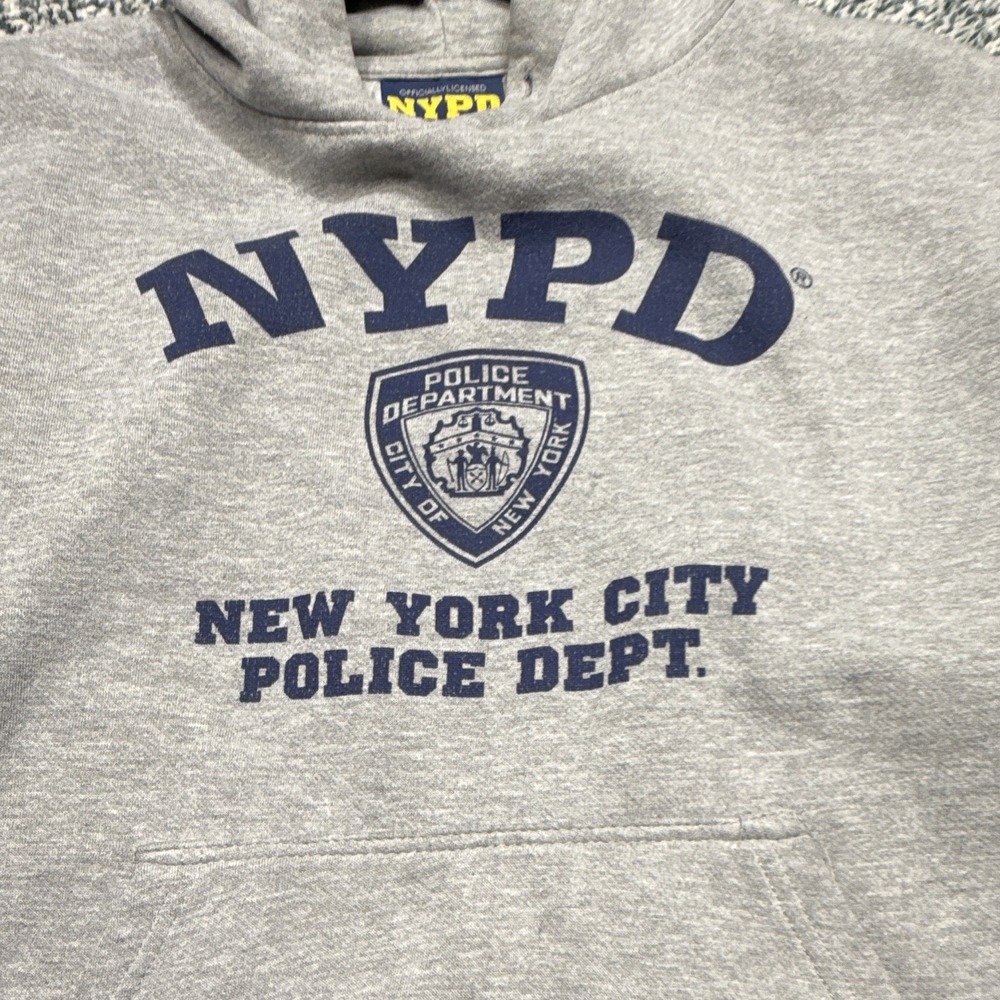 NYPD Men's Gray Pullover Hoodie Fleece Graphic Logo Pockets Drawstring M - Picture 5 of 13